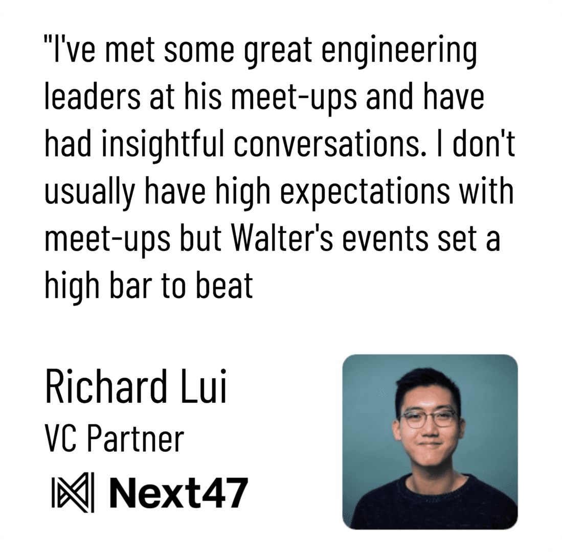 Richard Liu, with the quote, "We met some great engineering leaders at meet-ups in the San Francisco Bay Area and have had insightful high conversations," emphasizes the importance of Technical Recruiting Services.