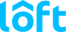 A blue logo with the word loft.