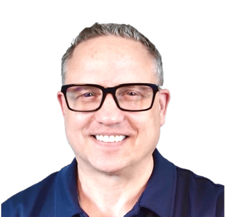 Headshot of a smiling man wearing glasses.