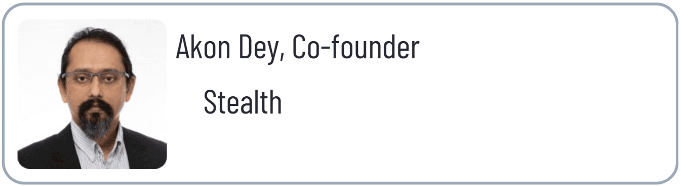 Man with glasses, labeled co-founder, Stealth.