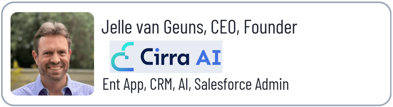 Profile of CEO and Cirra AI logo.