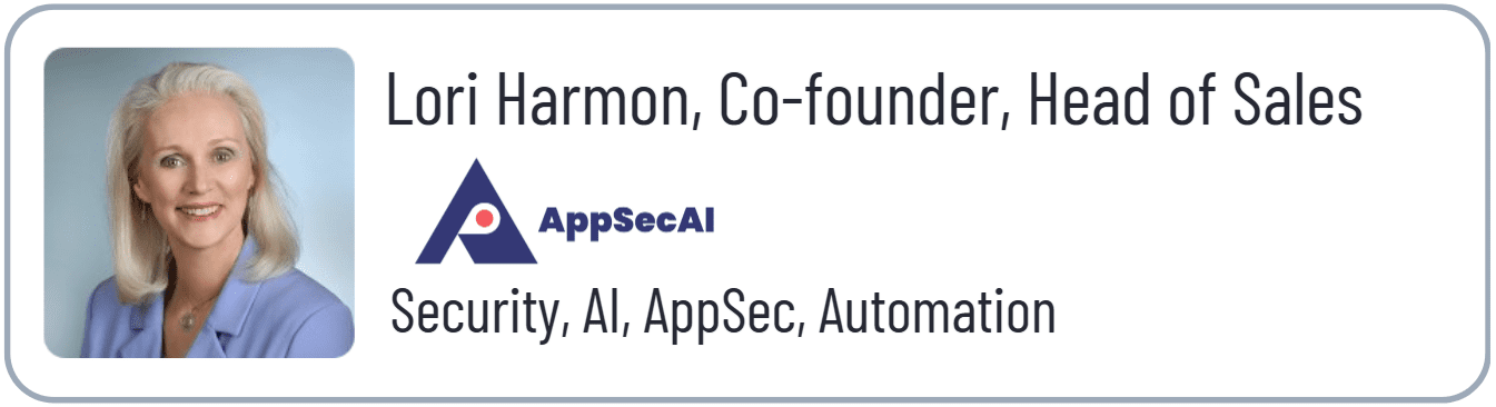 Businesswoman portrait with AppSecAI logo.