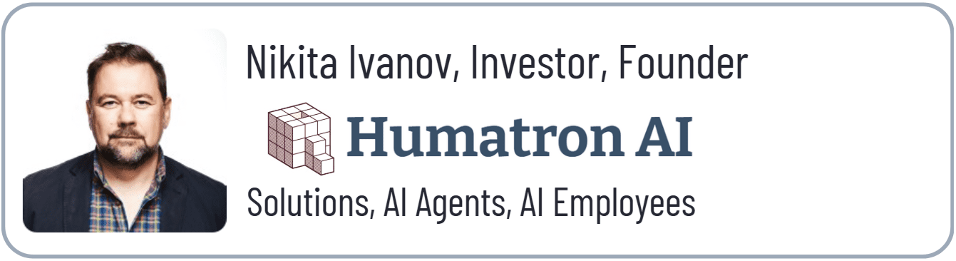 Man with Humatron AI company logo.