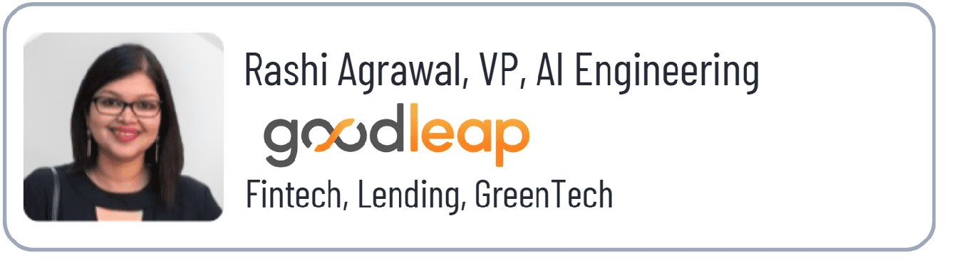 Portrait of a woman with company details.