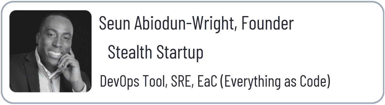 Man smiling with startup founder text.