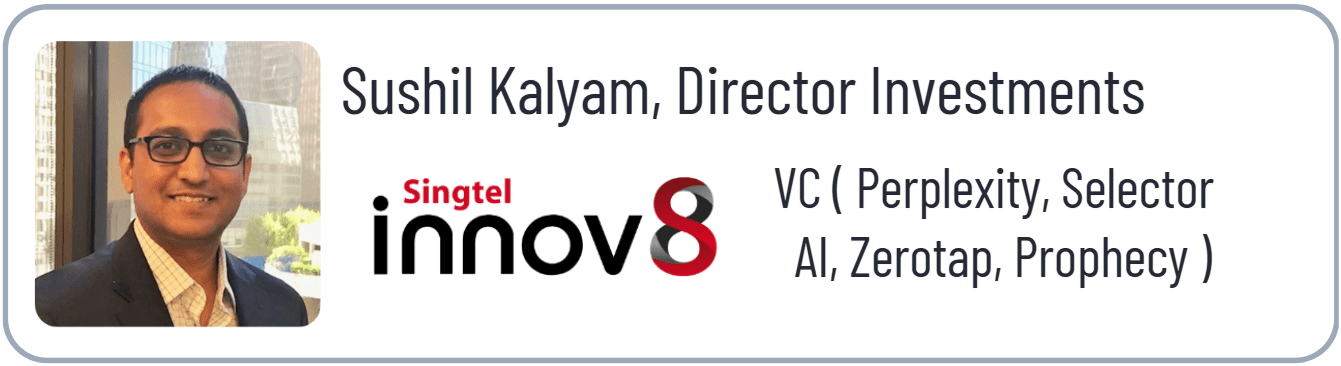Man in suit, Singtel Innov8 logo, text.