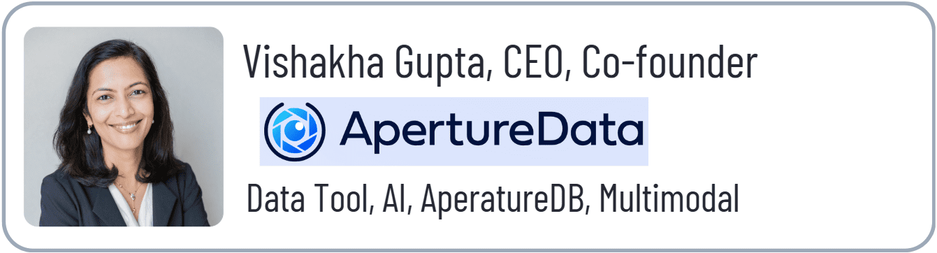 Businesswoman with ApertureData logo and description.